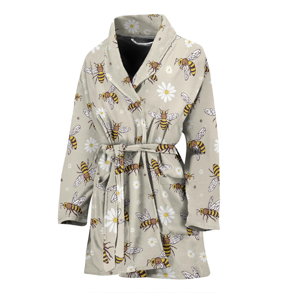 Bee Pattern Print Design 03 Women Bathrobe