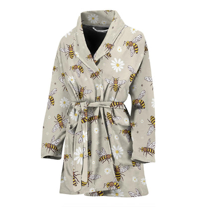 Bee Pattern Print Design 03 Women Bathrobe