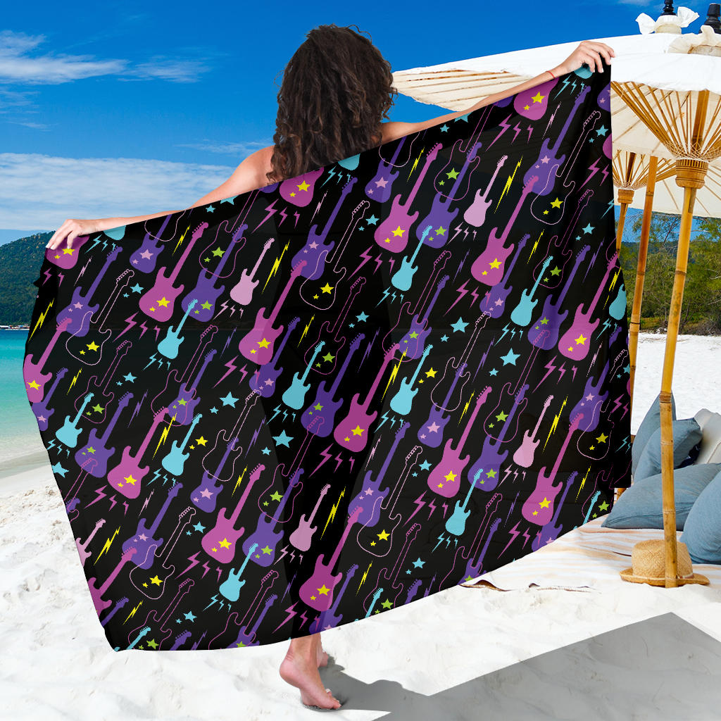 Electric Guitar Pattern Print Design 02 Sarong Pareo Wrap