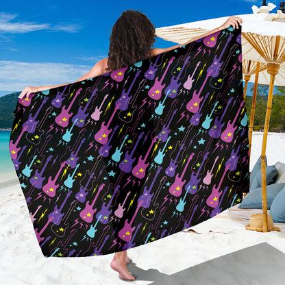 Electric Guitar Pattern Print Design 02 Sarong Pareo Wrap