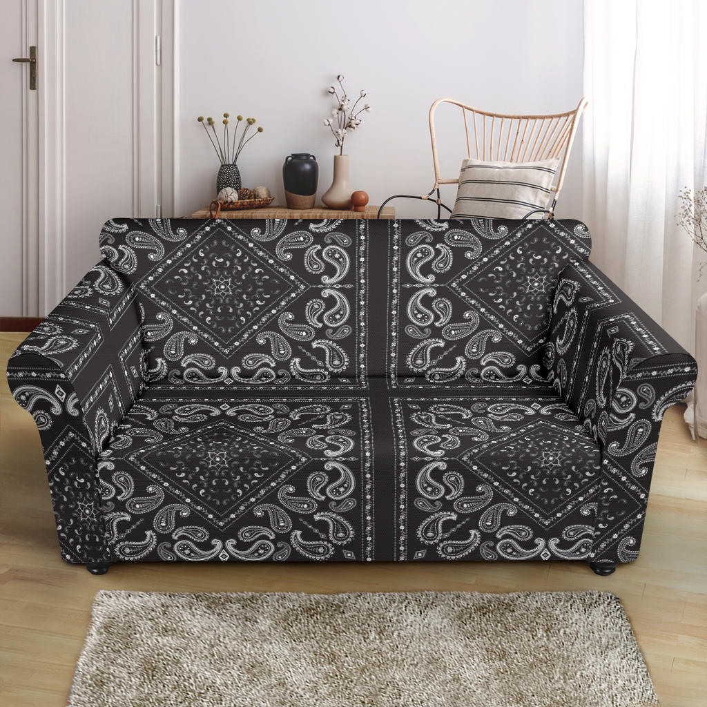 Bandana Black White Print Design LKS302 Loveseat Couch Slipcover