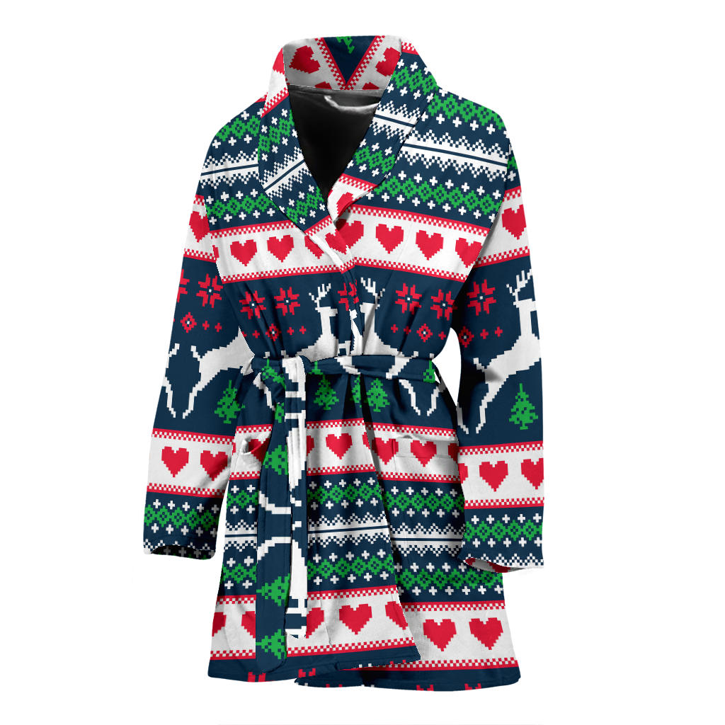 Reindeer Pattern Print Design 03 Women Bathrobe