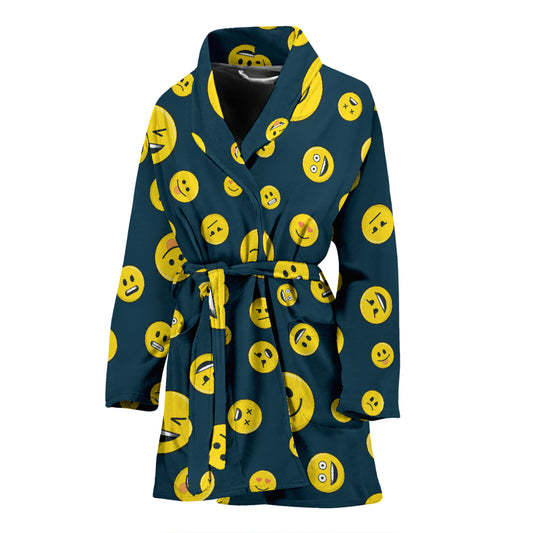 Smiley Face Emoji Print Design LKS301 Women Bathrobe