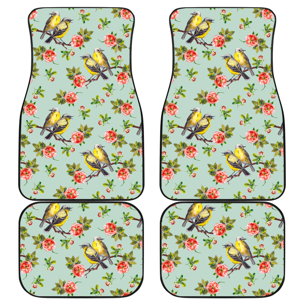 Bird with Red Flower Print Pattern Car Floor Mats Front Back