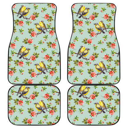 Bird with Red Flower Print Pattern Car Floor Mats Front Back