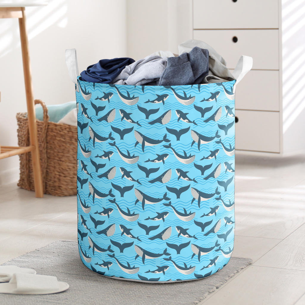 Whale Pattern Design Themed Print Laundry Basket