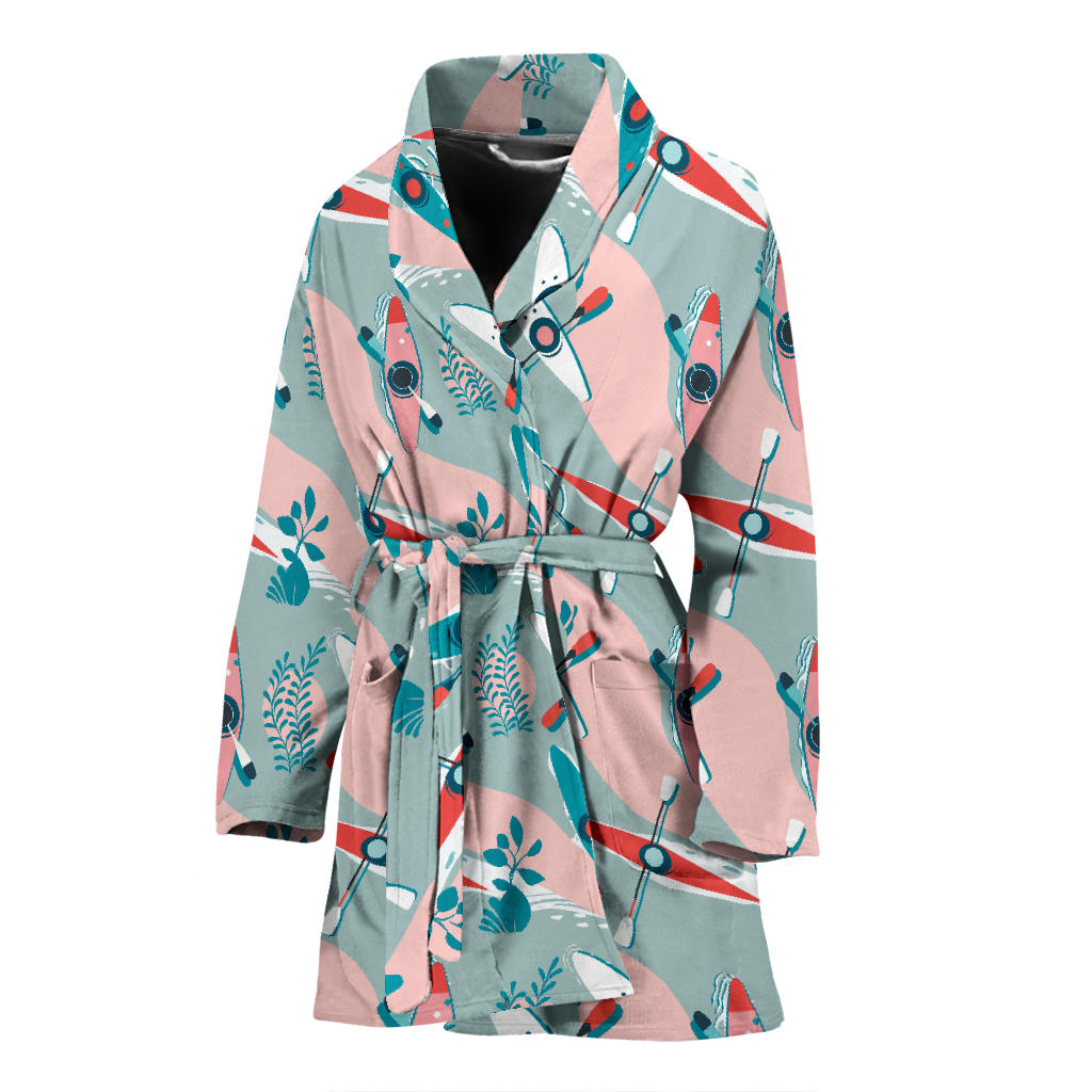 Kayak Pattern Print Design 05 Women Bathrobe