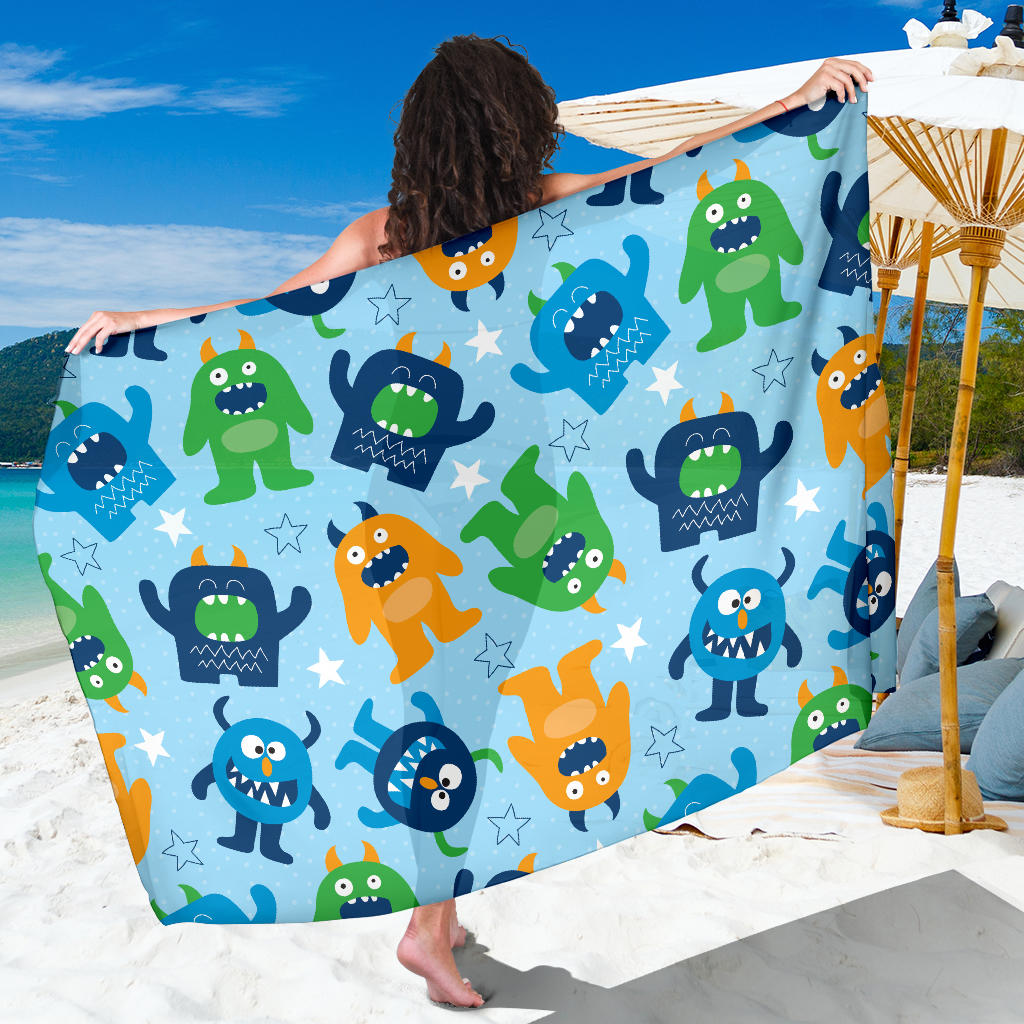 Monster Cartoon Pattern Print Design 04 Sarong Pareo Wrap