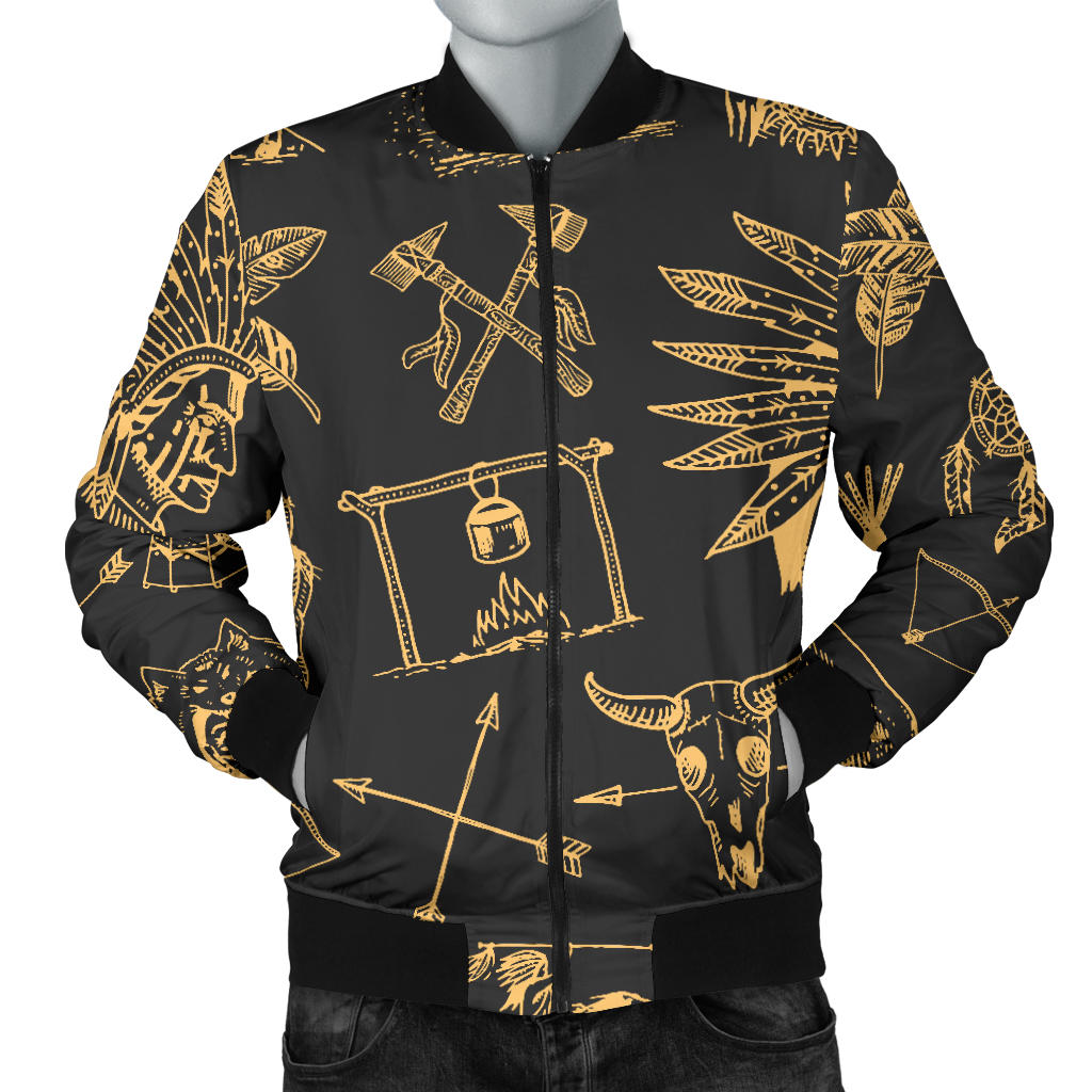 American indian Gold Style Men Bomber Jacket