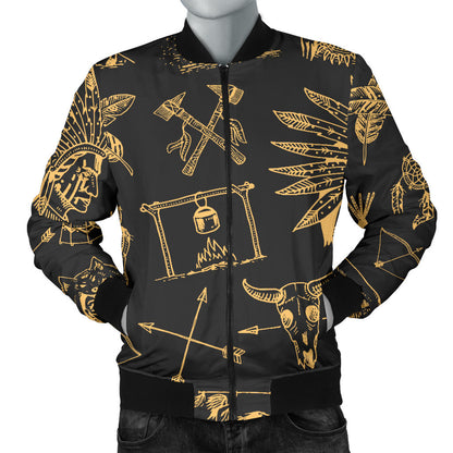 American indian Gold Style Men Bomber Jacket