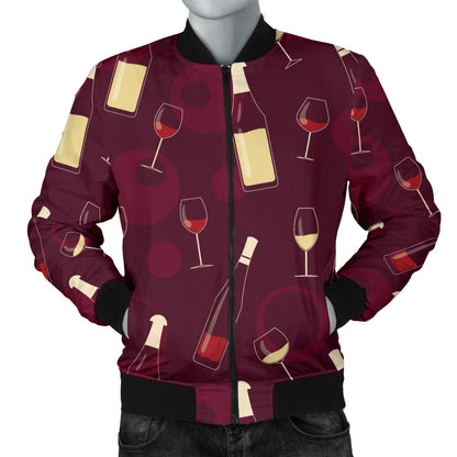 Wine Themed Pattern Print Men Bomber Jacket