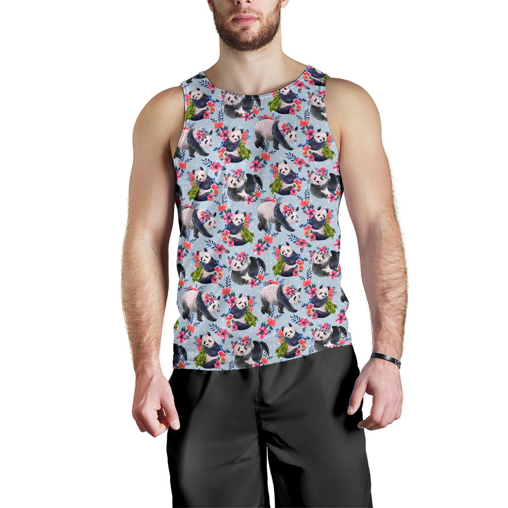 Panda Bear Flower Design Themed Print Men Tank Top