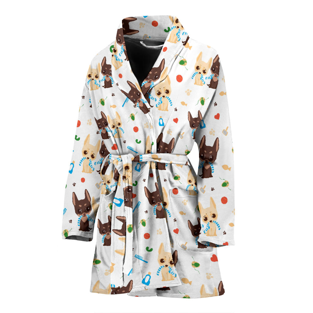 Chihuahua Pattern Print Design 06 Women Bathrobe