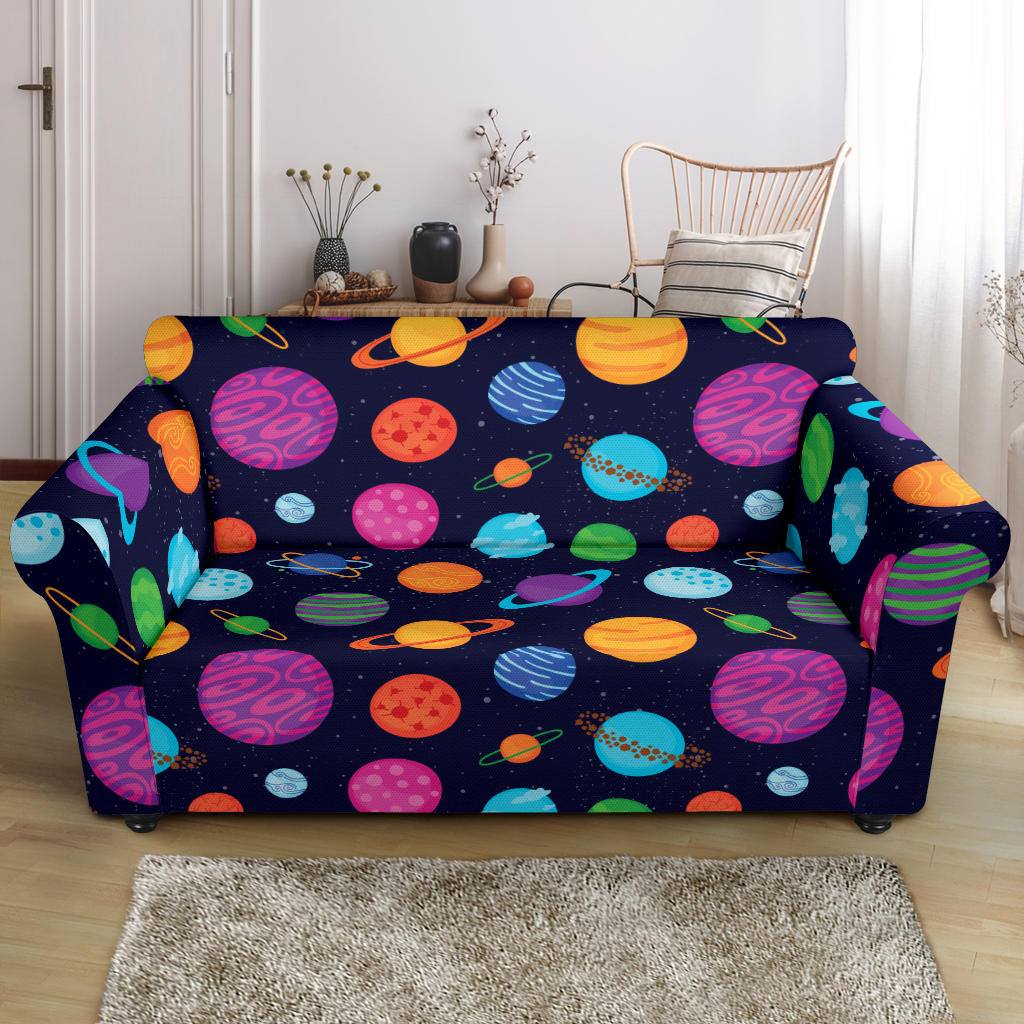 Planet Multicolor Print Design LKS302 Loveseat Couch Slipcover