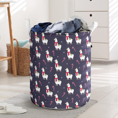 Llama with Candy Cane Themed Print Laundry Basket
