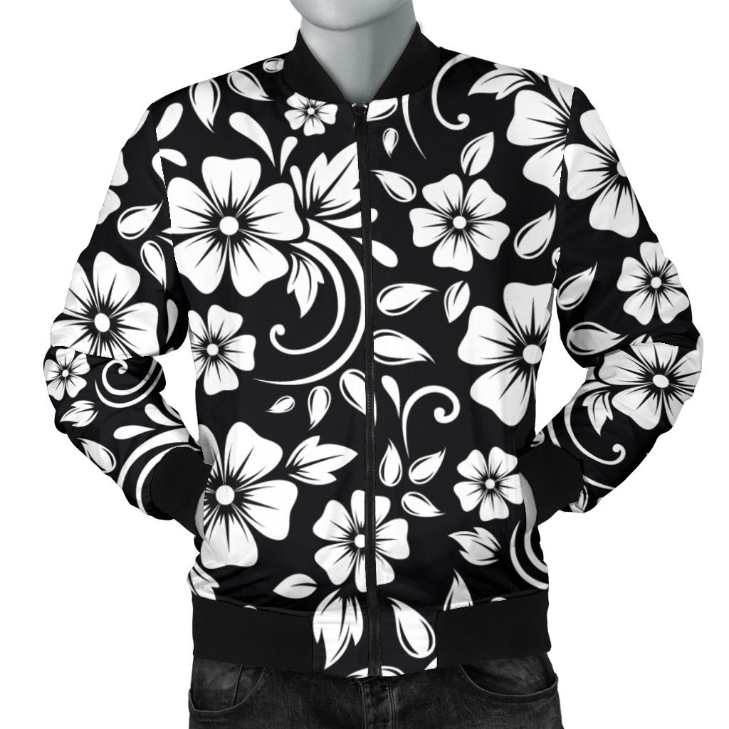 Floral Black White Themed Print Men Bomber Jacket