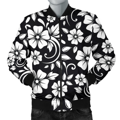 Floral Black White Themed Print Men Bomber Jacket