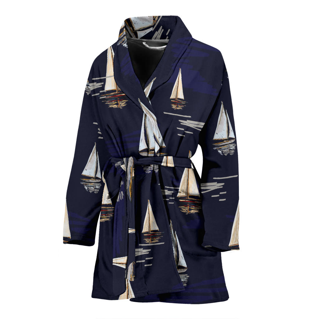 Sailing Ships Pattern Print Design A05 Women Bathrobe