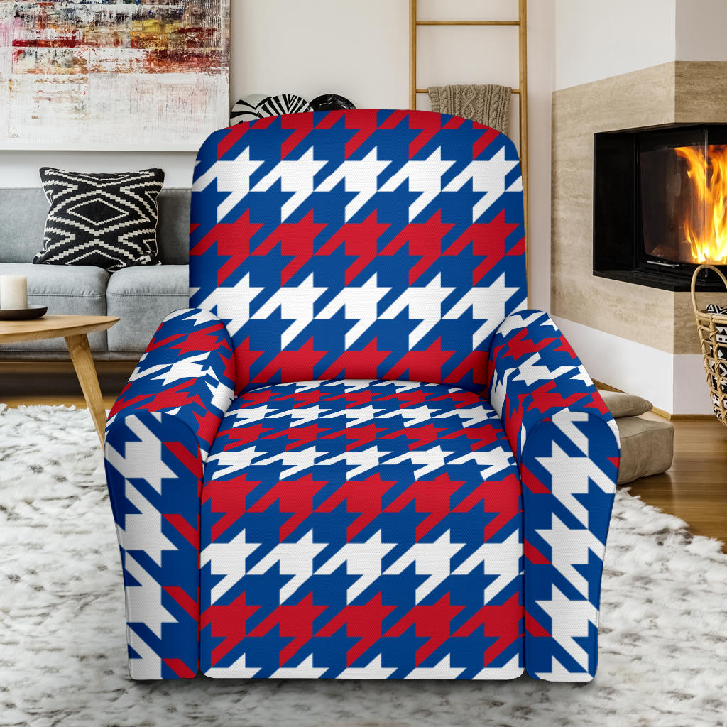Patriotic Houndstooth Pattern Print Design A02 Recliner Slipcover with Pocket