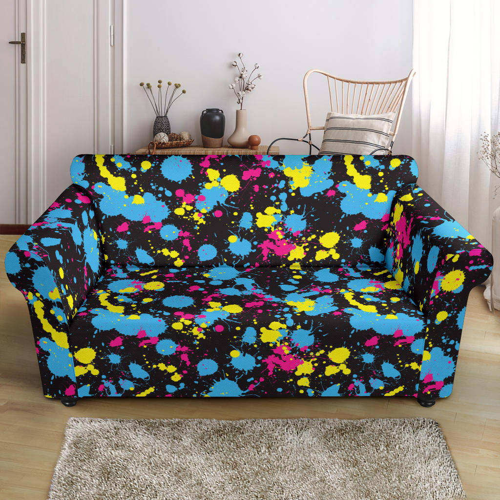 Splatter Colorful Print Design LKS301 Loveseat Couch Slipcover