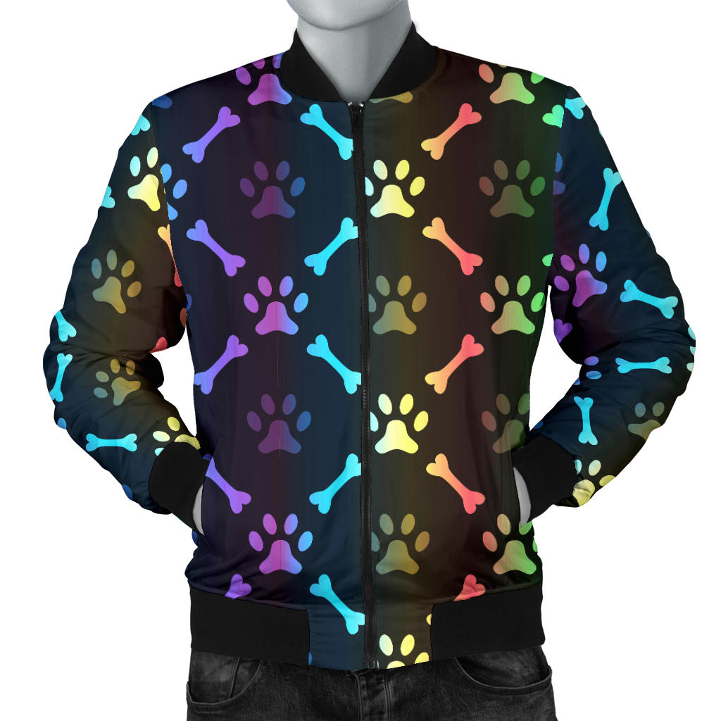 Paw Rainbow Print Men Bomber Jacket