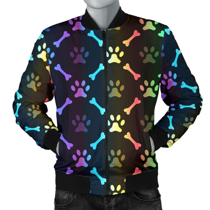 Paw Rainbow Print Men Bomber Jacket