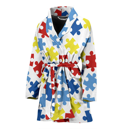 Autism Awareness Pattern Print Design 04 Women Bathrobe