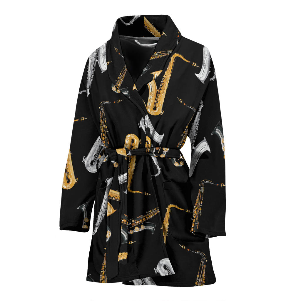 Saxophone Pattern Print Design 01 Women Bathrobe