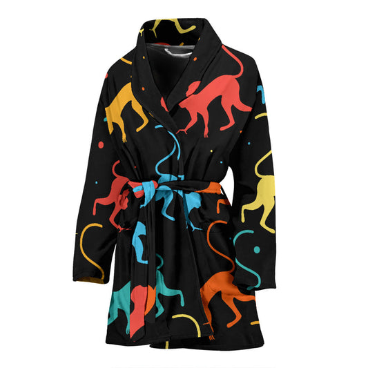 Monkey Pattern Print Design 01 Women Bathrobe