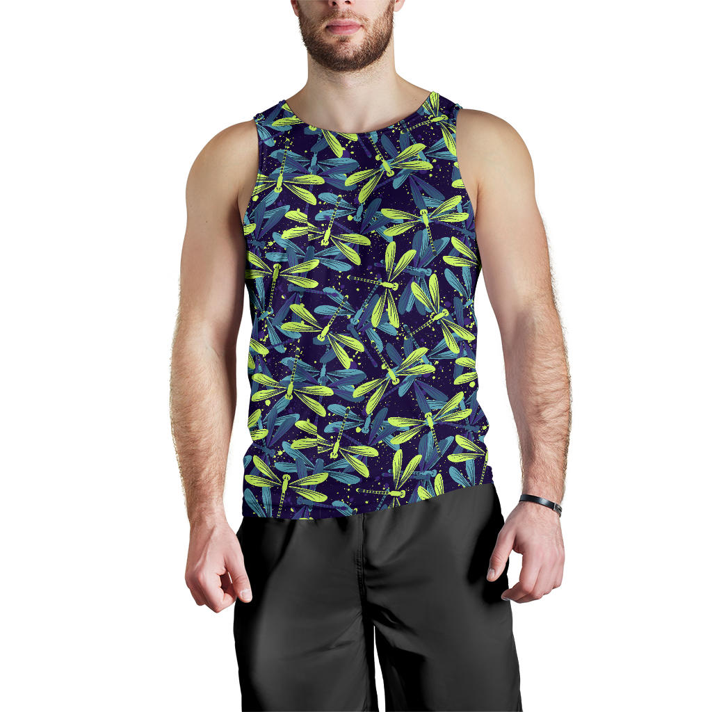 Dragonfly Lime Blue Print Pattern Men Tank Top