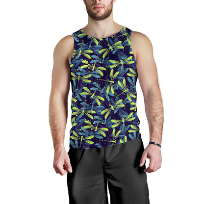 Dragonfly Lime Blue Print Pattern Men Tank Top