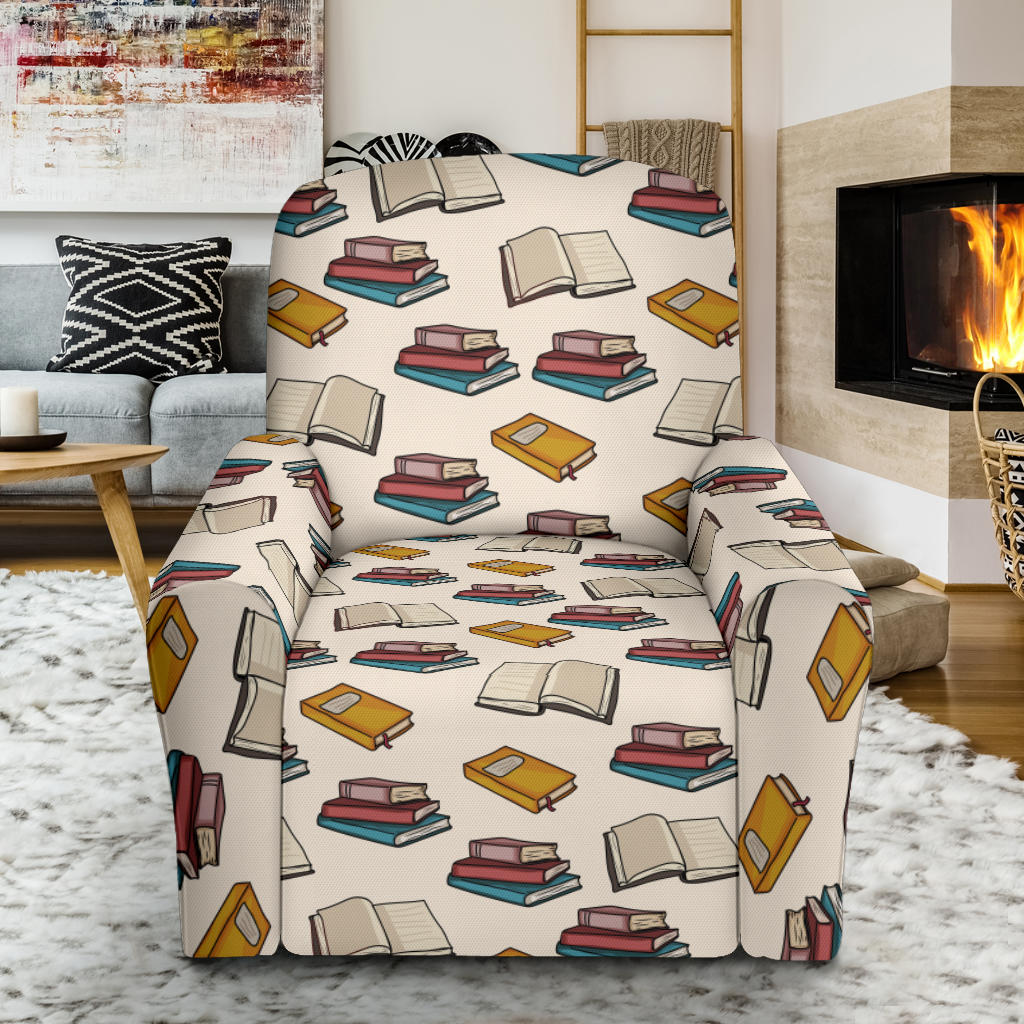 Book Pattern Print Design 04 Recliner Slipcover with Pocket