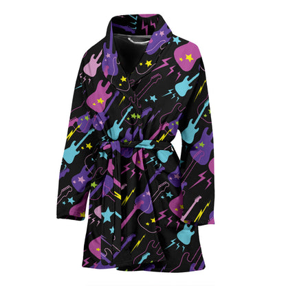 Electric Guitar Pattern Print Design 02 Women Bathrobe