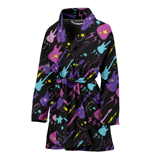 Electric Guitar Pattern Print Design 02 Women Bathrobe