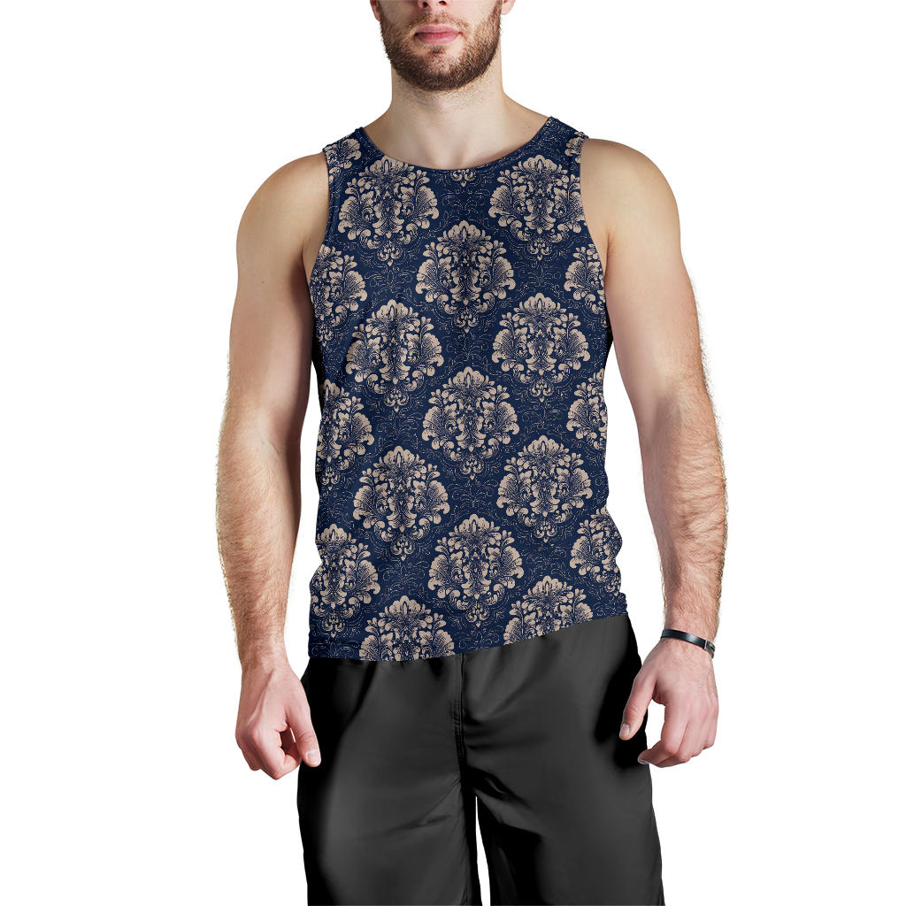 Damask Blue Luxury Print Pattern Men Tank Top