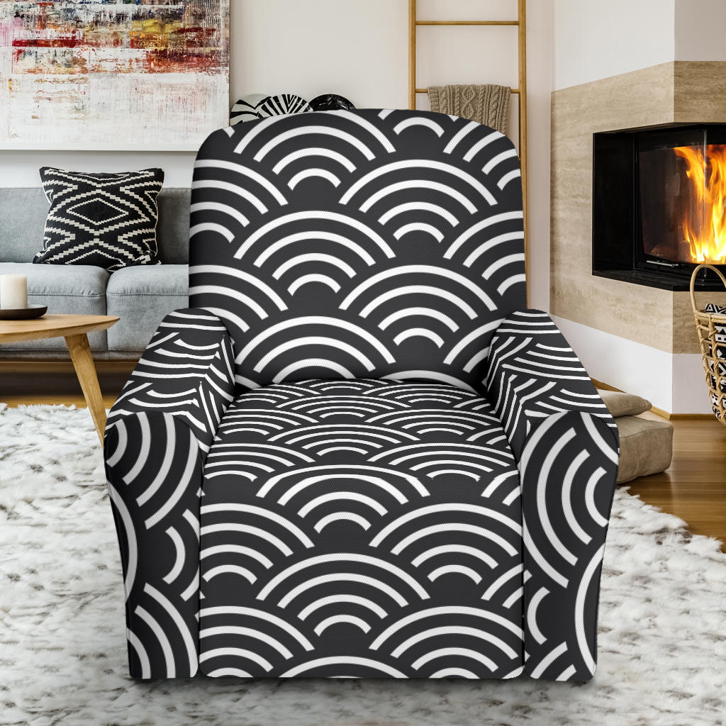 Scales Black White Pattern Print Design 03 Recliner Slipcover with Pocket