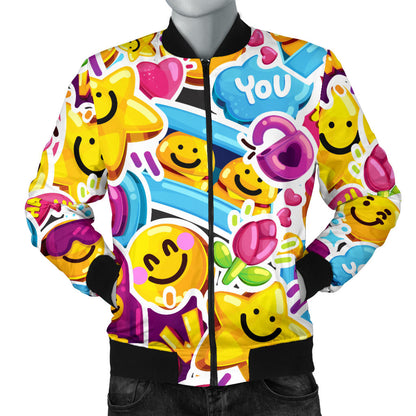Emoji Sticker Print Pattern Men Bomber Jacket