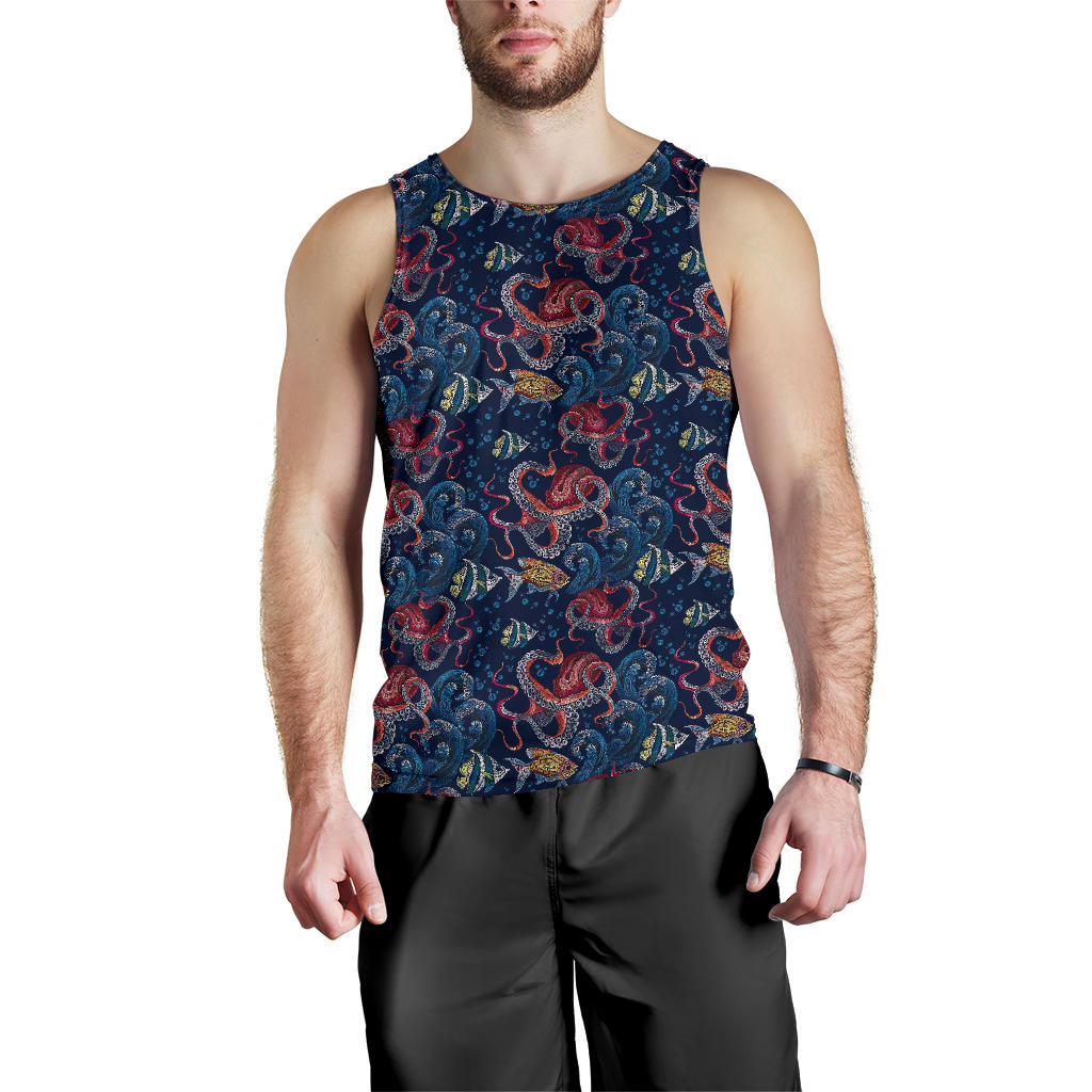 Octopus Deep Sea Print Themed Men Tank Top