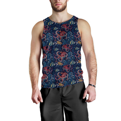 Octopus Deep Sea Print Themed Men Tank Top