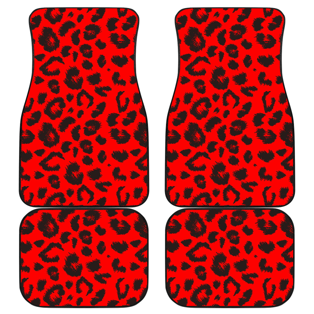 Leopard Red Skin Print Car Floor Mats Front Back