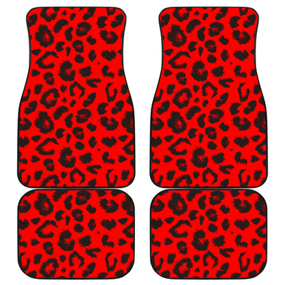 Leopard Red Skin Print Car Floor Mats Front Back