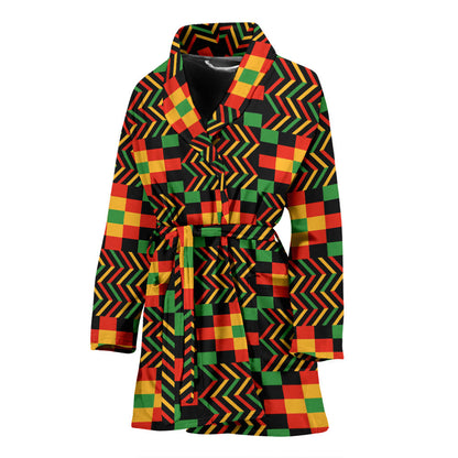 Kente Pattern Print Design 01 Women Bathrobe