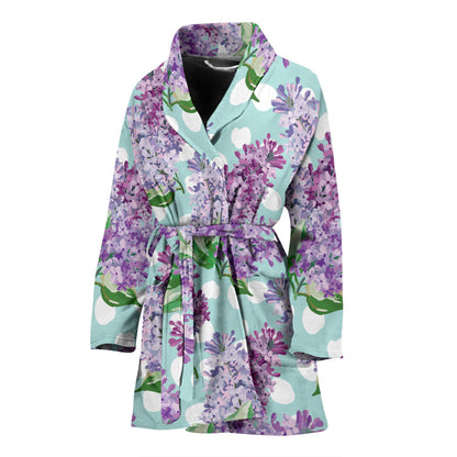Lilac Pattern Print Design 02 Women Bathrobe