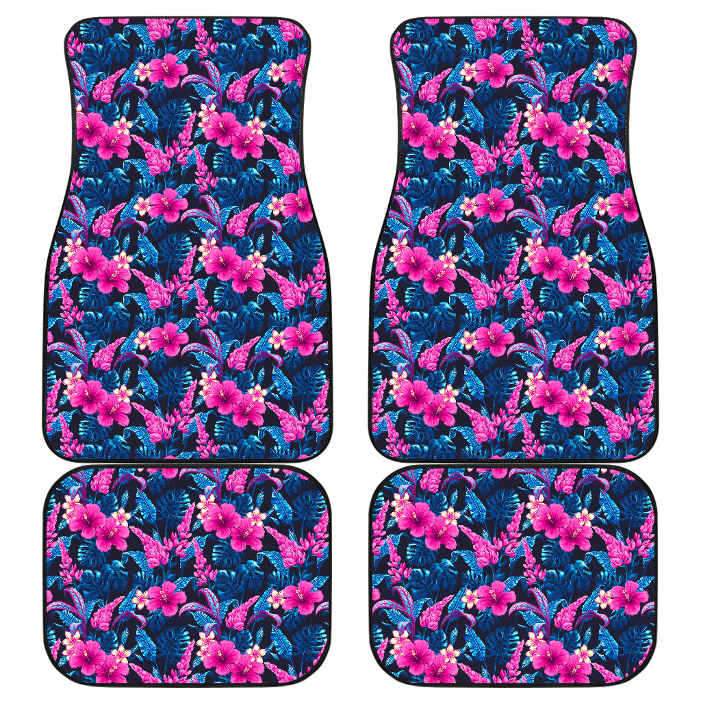 Tropical Folower Pink Themed Print Car Floor Mats Front Back