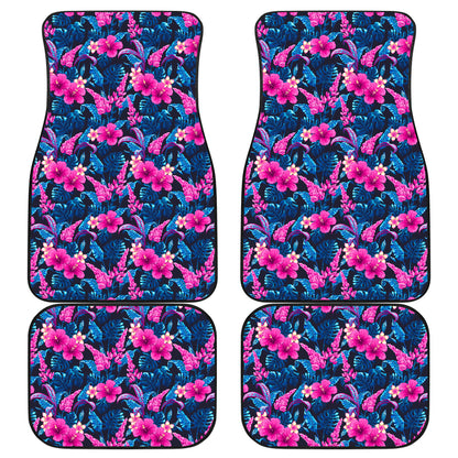 Tropical Folower Pink Themed Print Car Floor Mats Front Back