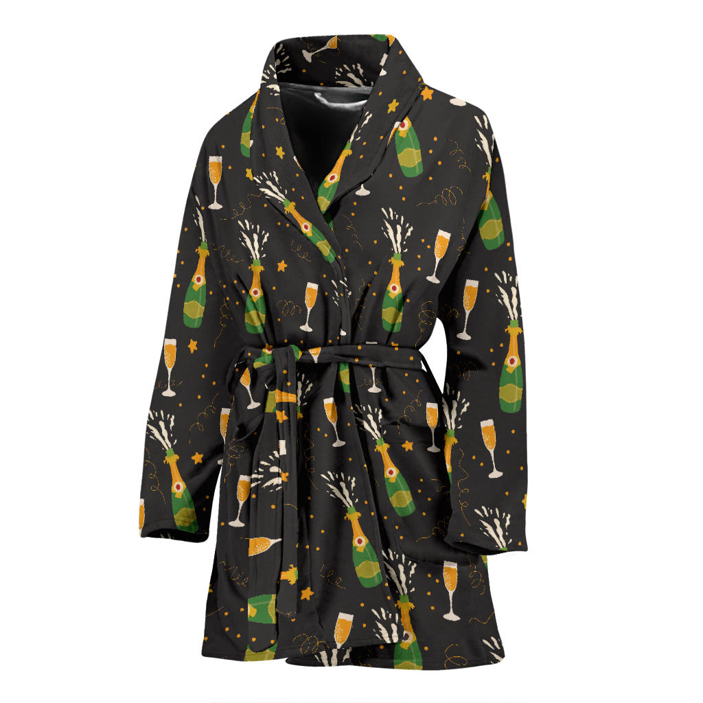 Champagne Pattern Print Design 04 Women Bathrobe