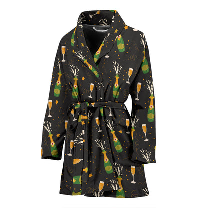 Champagne Pattern Print Design 04 Women Bathrobe
