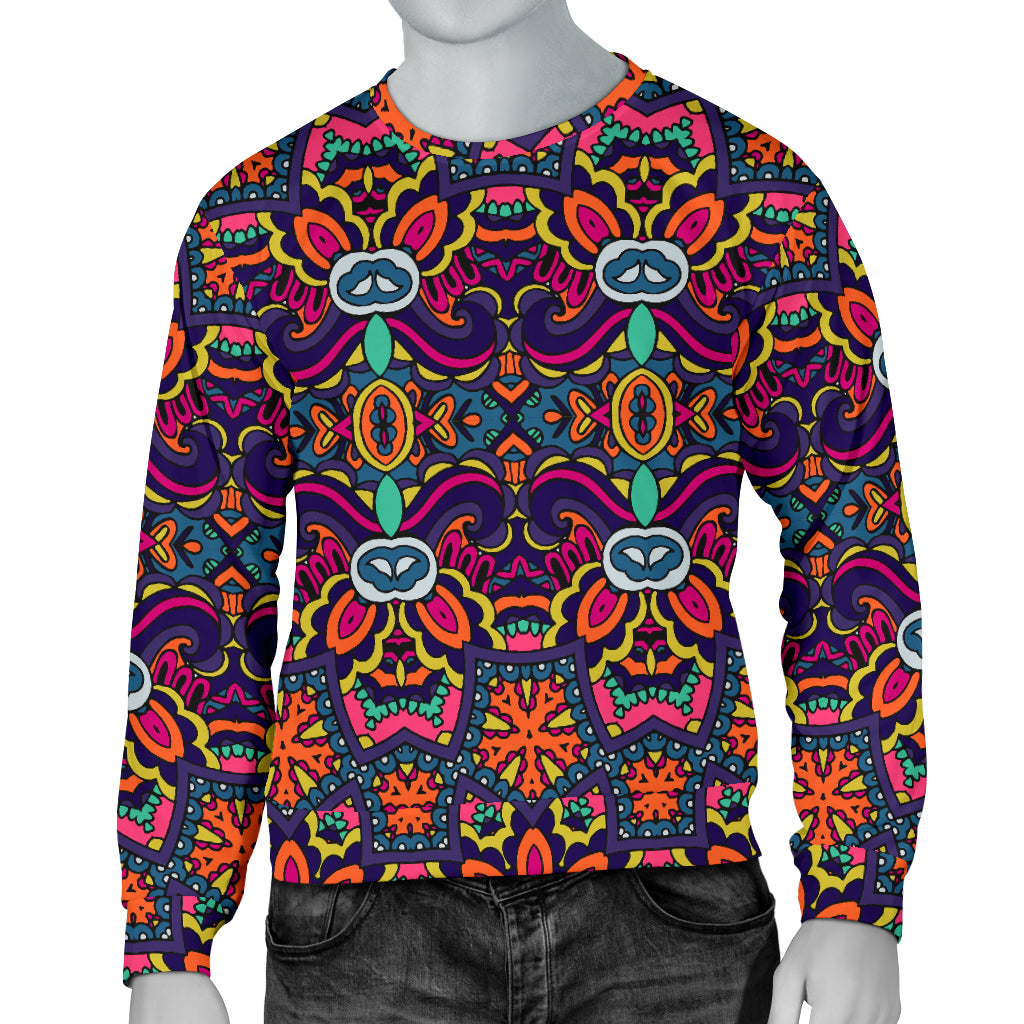 Ethnic Flower Style Print Pattern Men Long Sleeve Sweatshirt