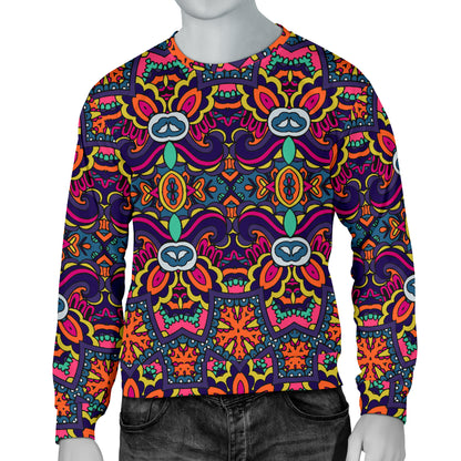 Ethnic Flower Style Print Pattern Men Long Sleeve Sweatshirt