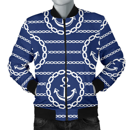 Anchor Stripe Pattern Men Bomber Jacket